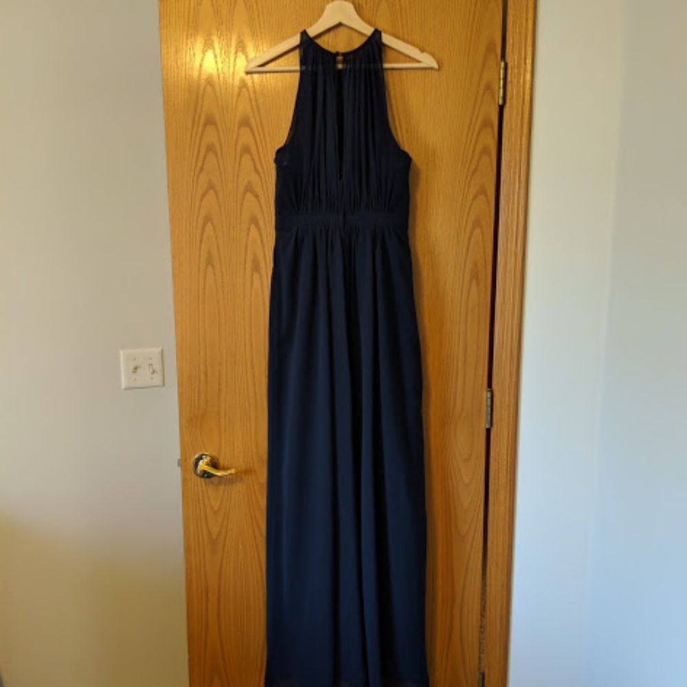 Navy Blue Bari Jay Long Bridesmaid Dress Size 6